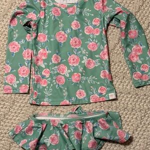 NWOT SweetHoney Floral Kids Swim Set - Green and Pink, size 5